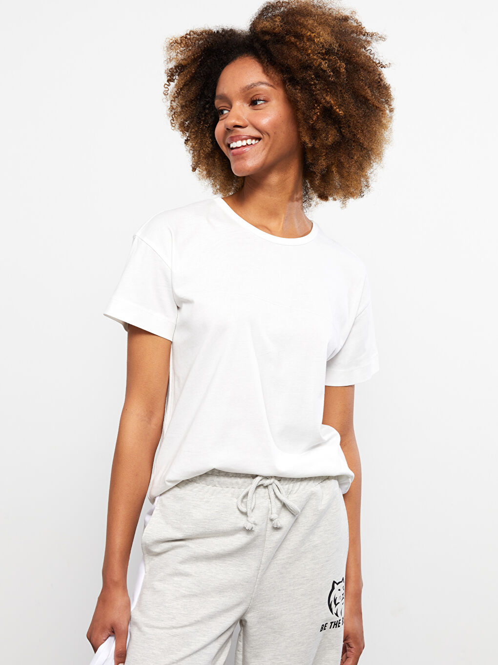 Crew Neck Straight Short Sleeve Cotton Women's T-Shirt-2