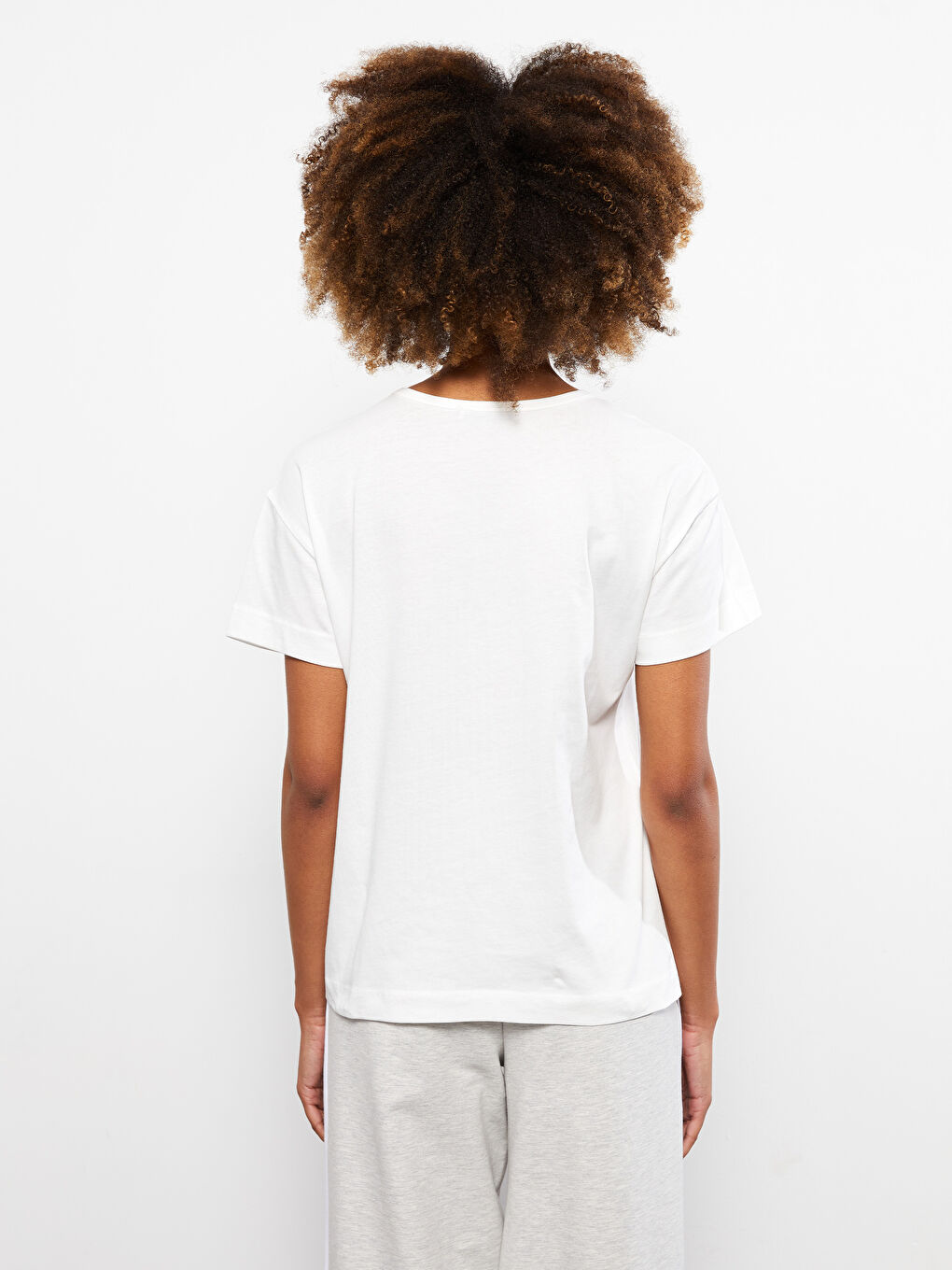 Crew Neck Straight Short Sleeve Cotton Women's T-Shirt-4