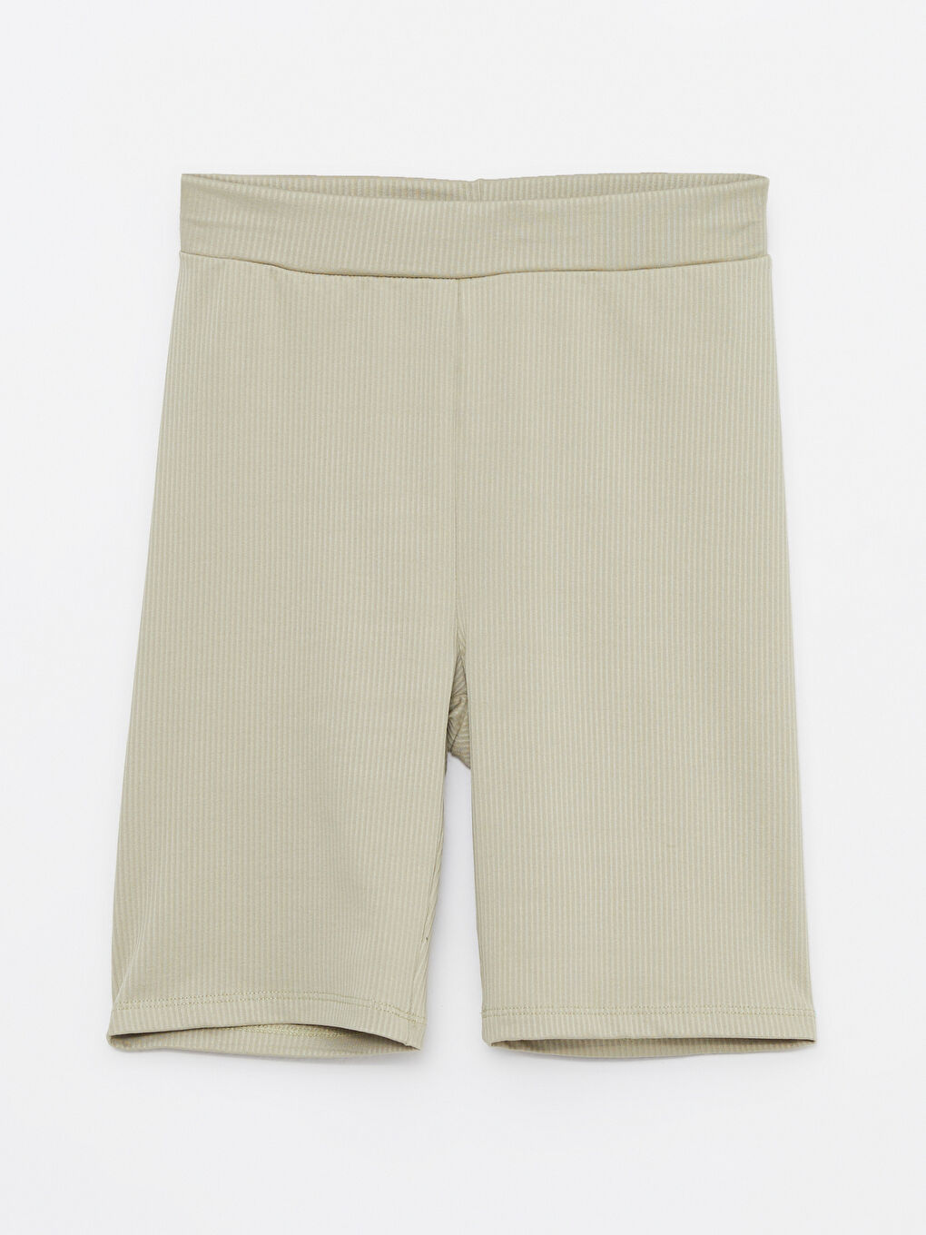 Yeşil Kadın Beli Lastikli Düz Biker Şort Tayt-5