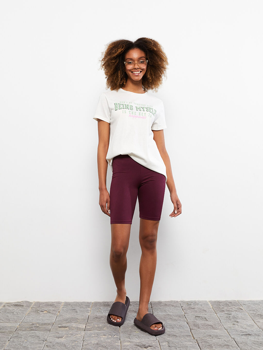 Mürdüm Kadın Beli Lastikli Düz Biker Şort Tayt-1