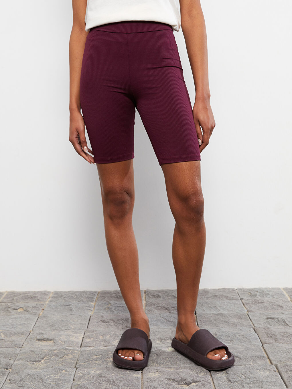 Mürdüm Kadın Beli Lastikli Düz Biker Şort Tayt-2