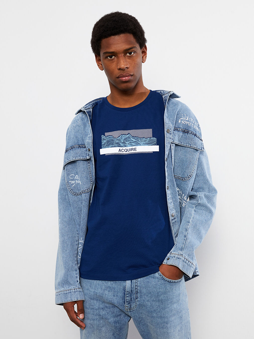 Crew Neck Short Sleeve Printed Combed Cotton Men's T-shirt