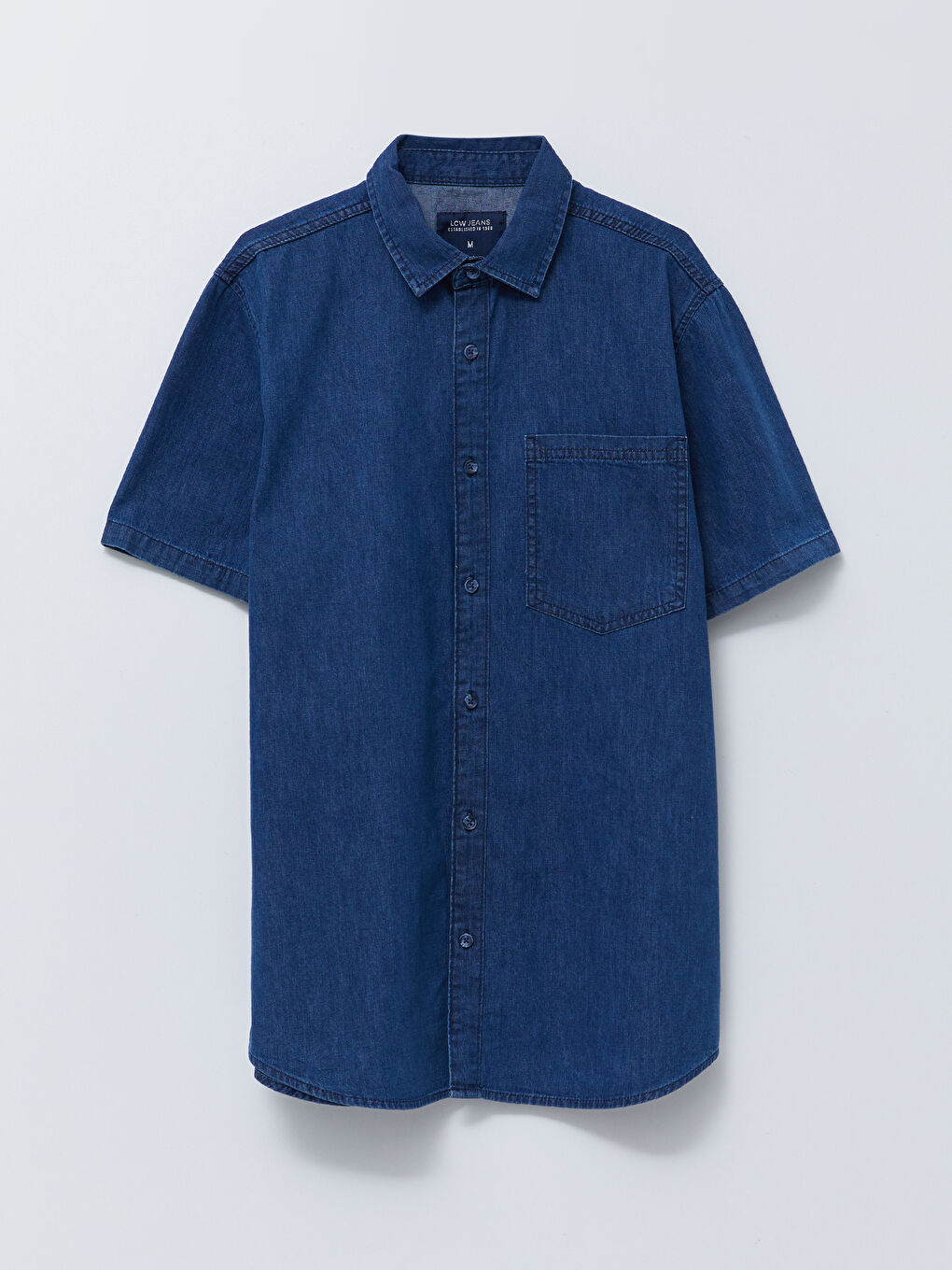 Regular Fit Short Sleeve Men's Denim Shirt-5