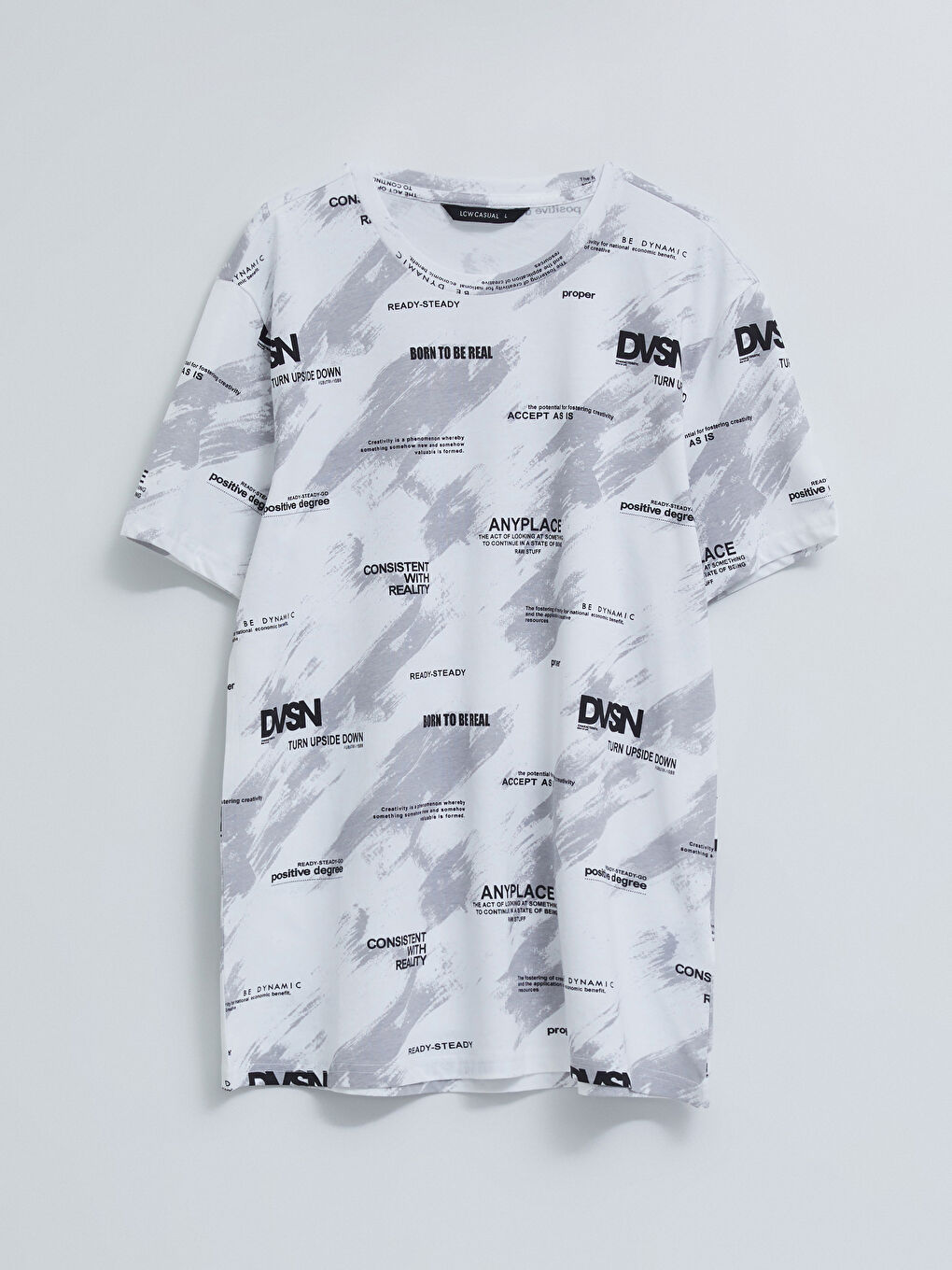 Beyaz Bisiklet Yaka Kısa Kollu Baskılı Penye Erkek Tişört