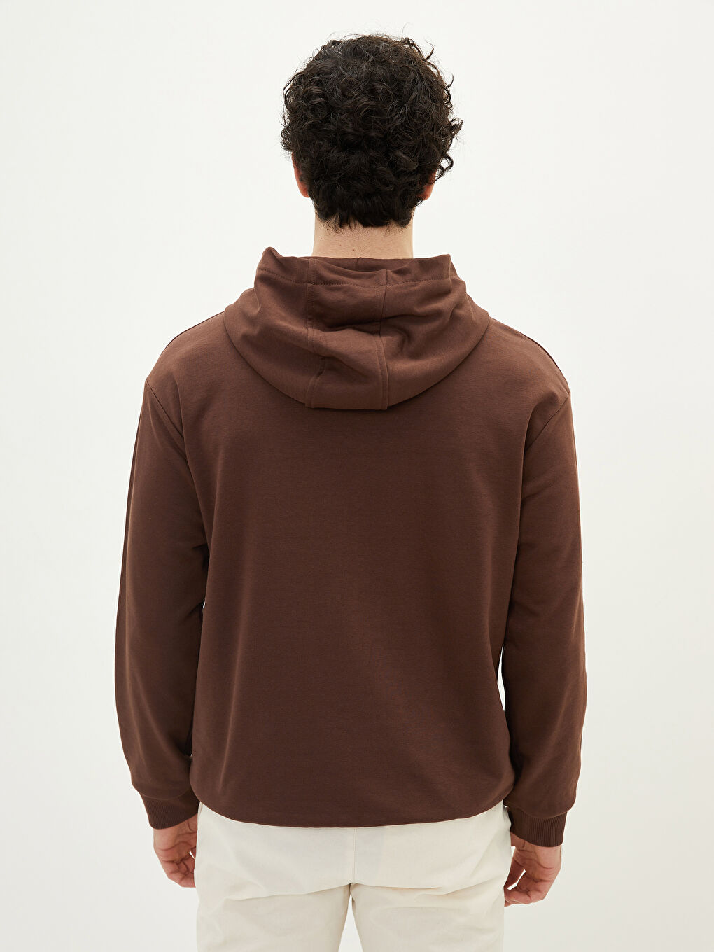 Kahverengi Uzun Kollu Erkek Hoodie-4