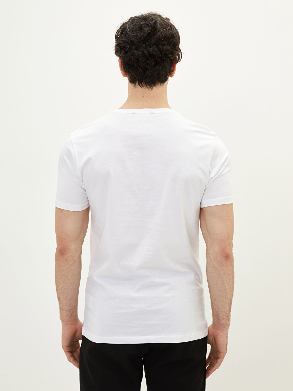 Beyaz Bisiklet Yaka Kısa Kollu Baskılı Penye Erkek Tişört-6