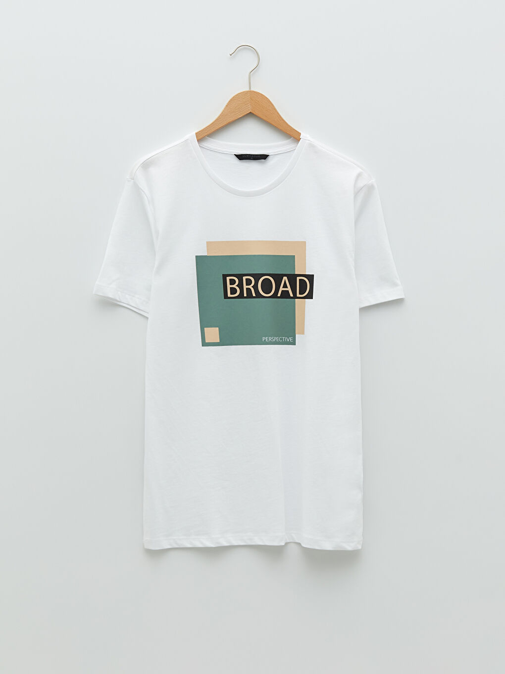 Beyaz Bisiklet Yaka Kısa Kollu Baskılı Penye Erkek Tişört