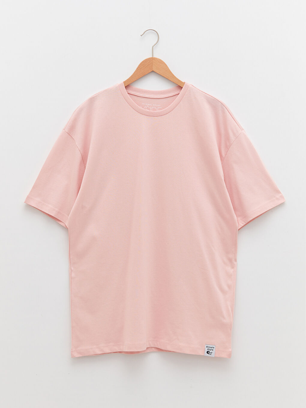 Pembe Oversize Bisiklet Yaka Kısa Kollu Penye Erkek Tişört-5