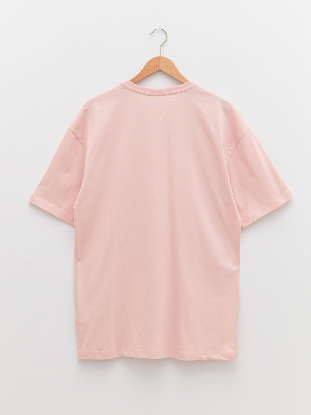 Pembe Oversize Bisiklet Yaka Kısa Kollu Penye Erkek Tişört-6