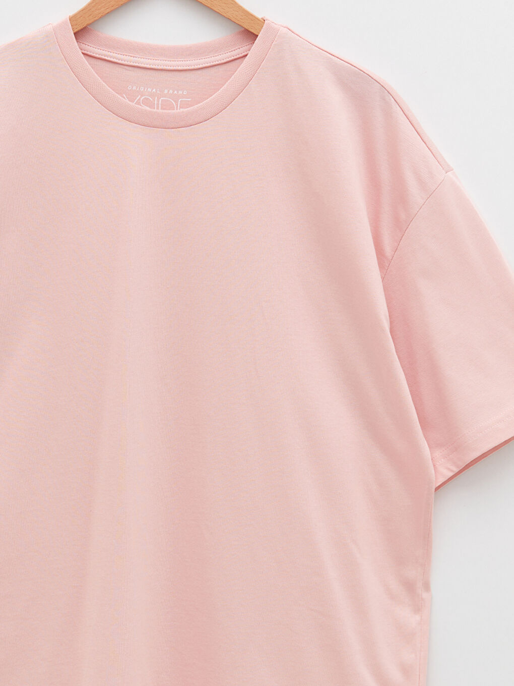 Pembe Oversize Bisiklet Yaka Kısa Kollu Penye Erkek Tişört-7