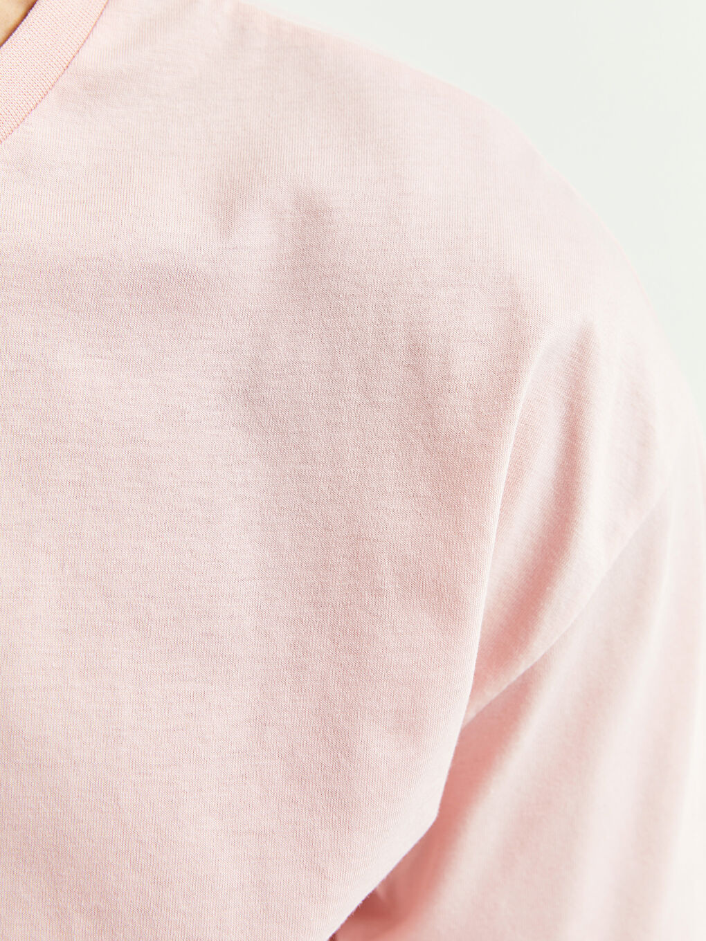 Pembe Oversize Bisiklet Yaka Kısa Kollu Penye Erkek Tişört-2