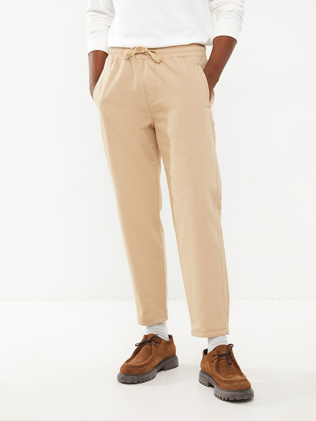 Bej Standart Kalıp Keten Görünümlü Erkek Pantolon-2