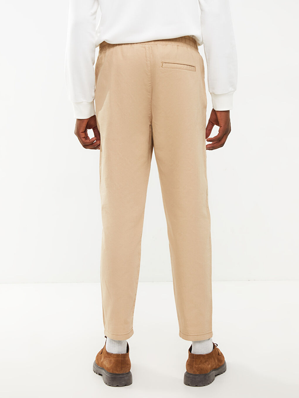 Bej Standart Kalıp Keten Görünümlü Erkek Pantolon-3