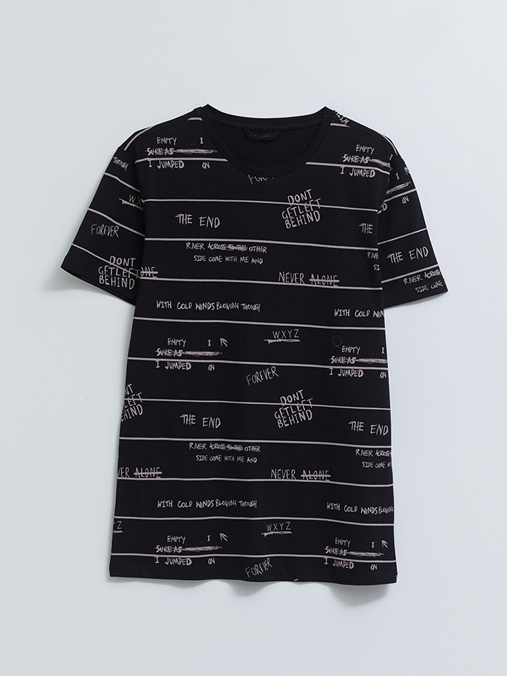 Siyah Bisiklet Yaka Kısa Kollu Baskılı Penye Erkek Tişört