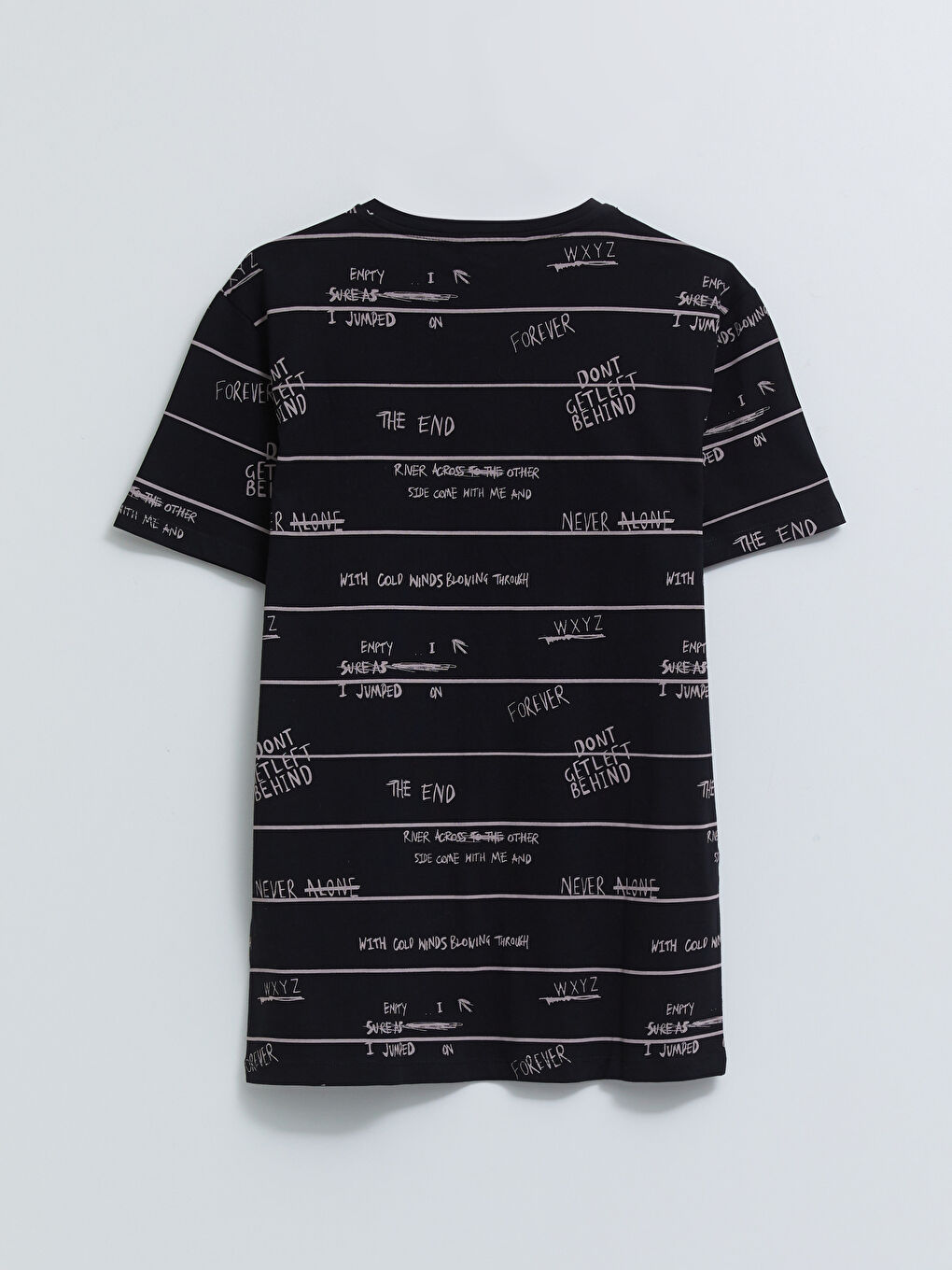 Siyah Bisiklet Yaka Kısa Kollu Baskılı Penye Erkek Tişört-1