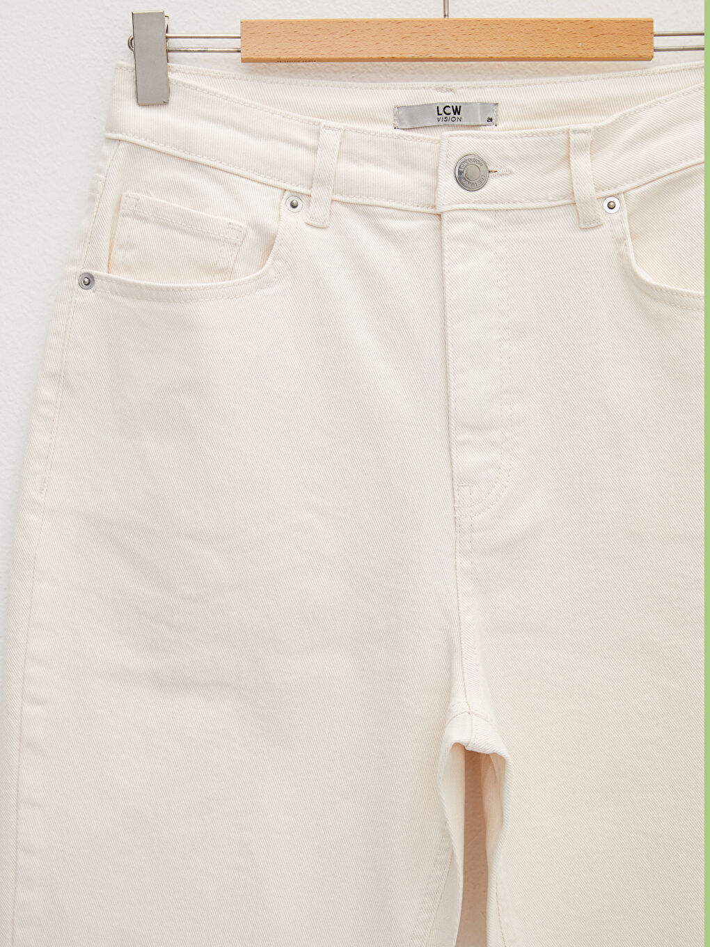 Ekru Yüksek Bel Standart Fit Düz Cep Detaylı Kadın Jean Pantolon-6