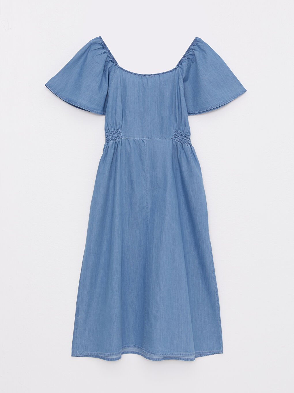 Sweetheart Collar Straight Short Sleeve Maternity Rodeo Jean Dress -S2FP04Z8-507