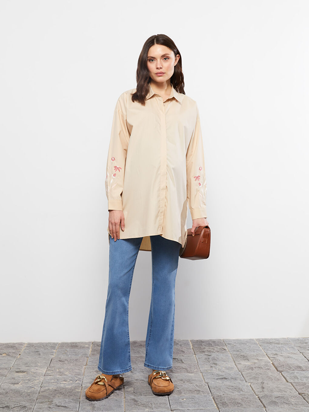 İndigo Karın Panelli Wideleg Düz Cep Detaylı Hamile Rodeo Jean Pantolon-2