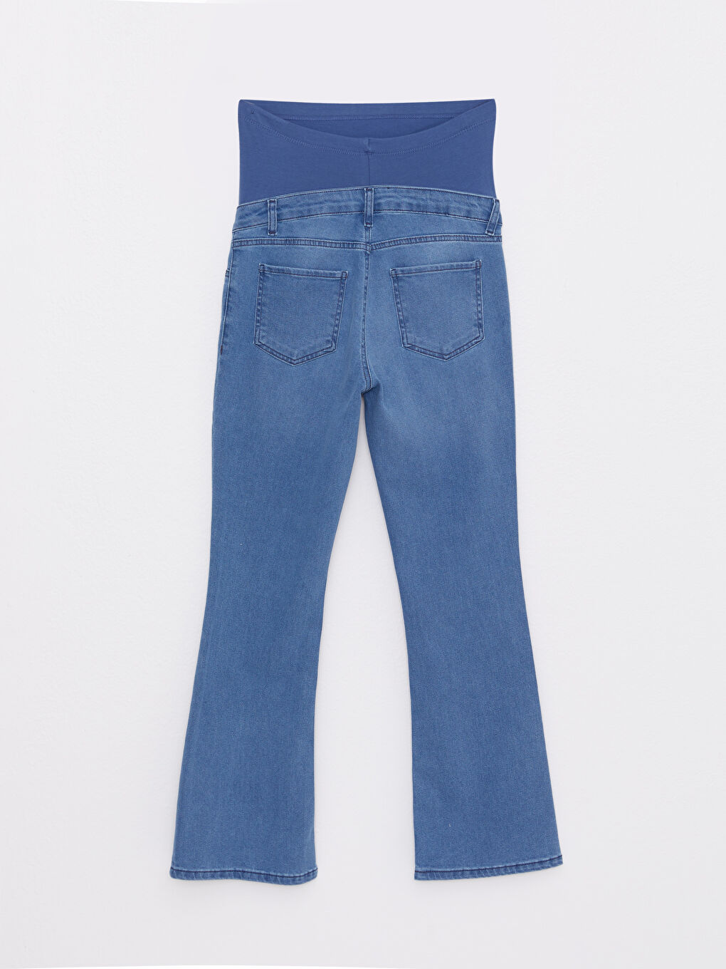 İndigo Karın Panelli Wideleg Düz Cep Detaylı Hamile Rodeo Jean Pantolon-7