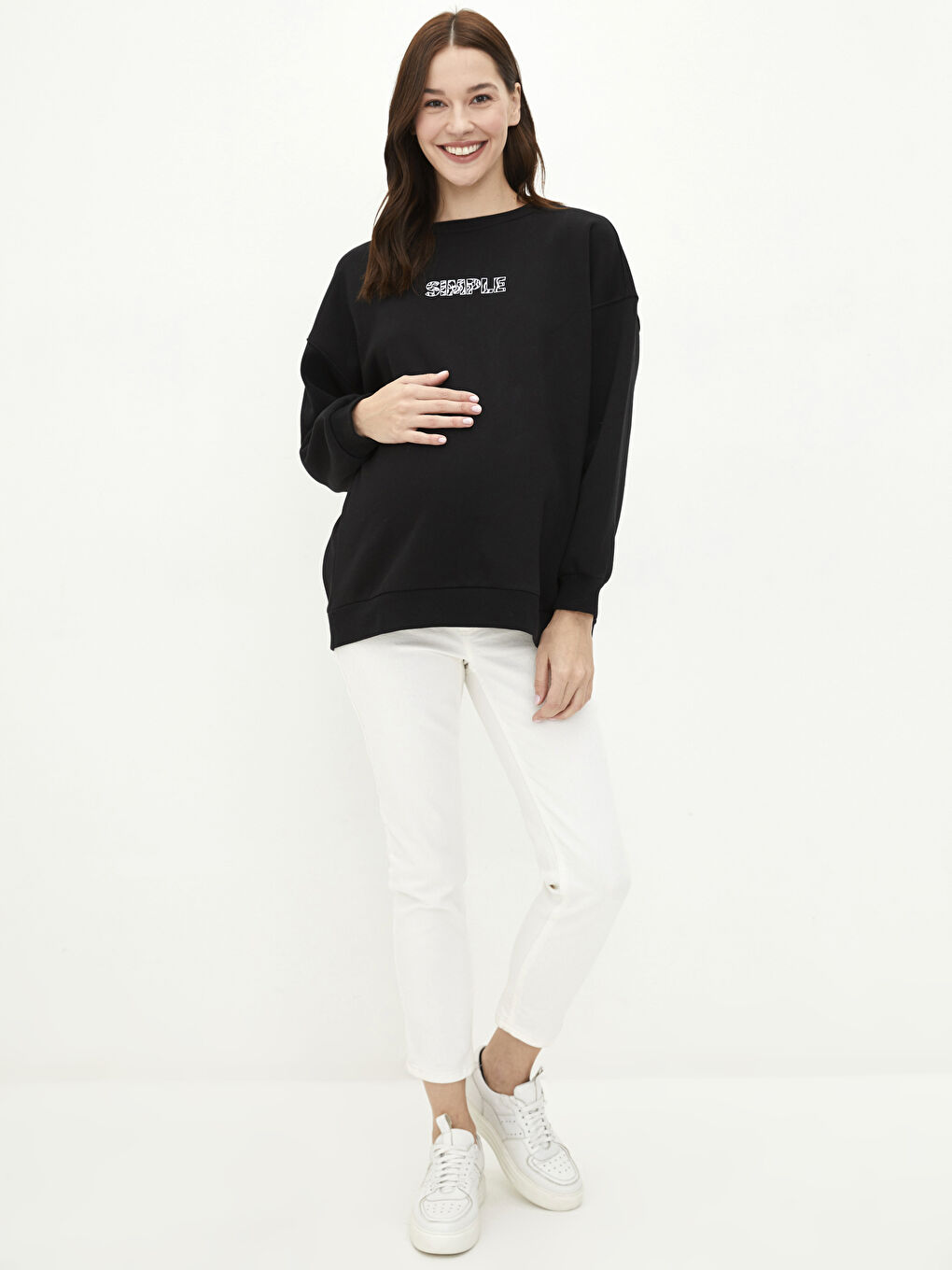 LCWAIKIKI Maternity Yeni Siyah Bisiklet Yaka Yazı Baskılı Uzun Kollu Hamile Sweatshirt - 2