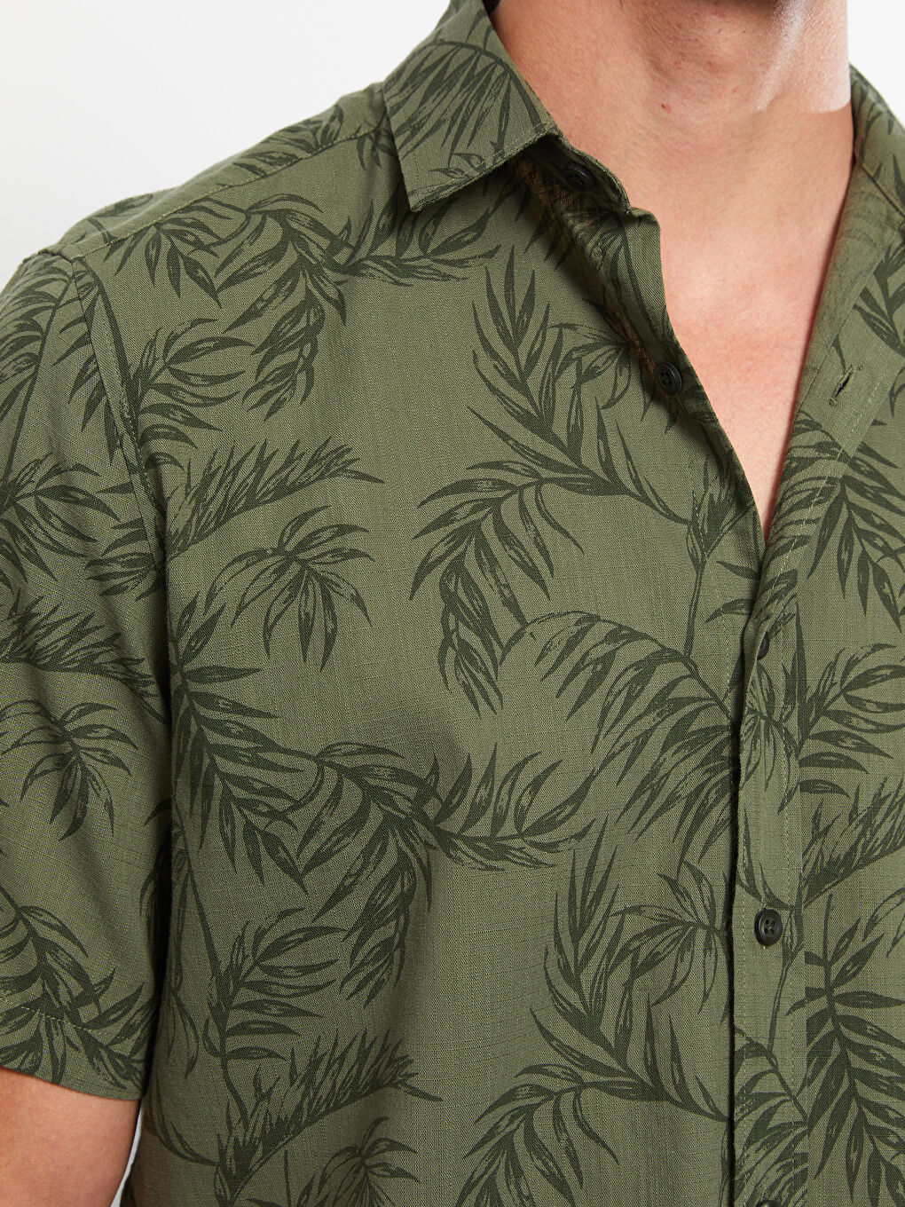 Haki Regular Fit Kısa Kollu Desenli Poplin Erkek Gömlek-4