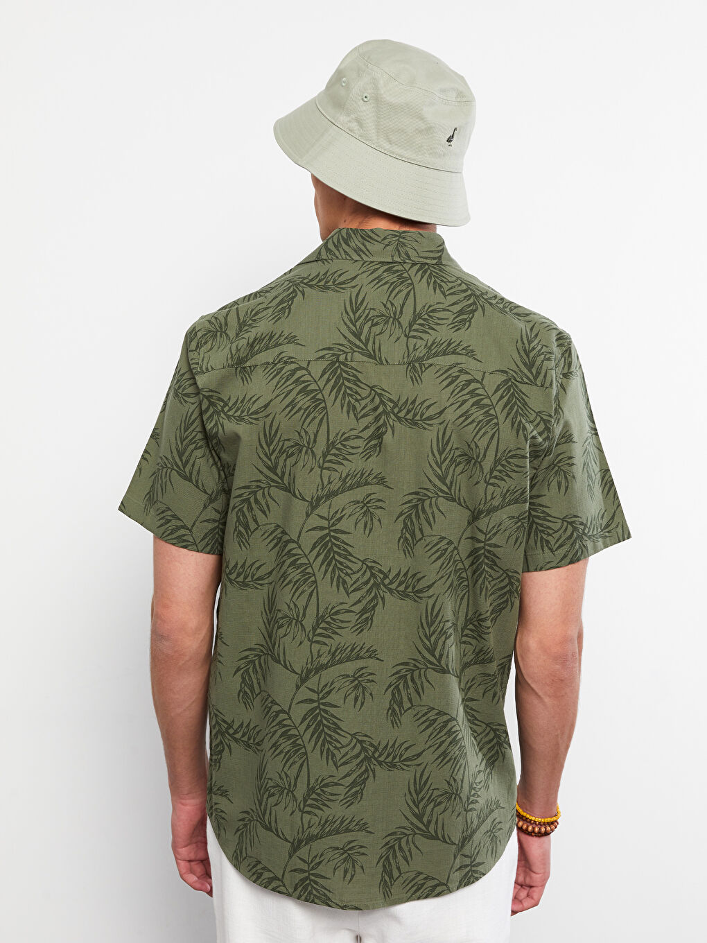 Haki Regular Fit Kısa Kollu Desenli Poplin Erkek Gömlek-5