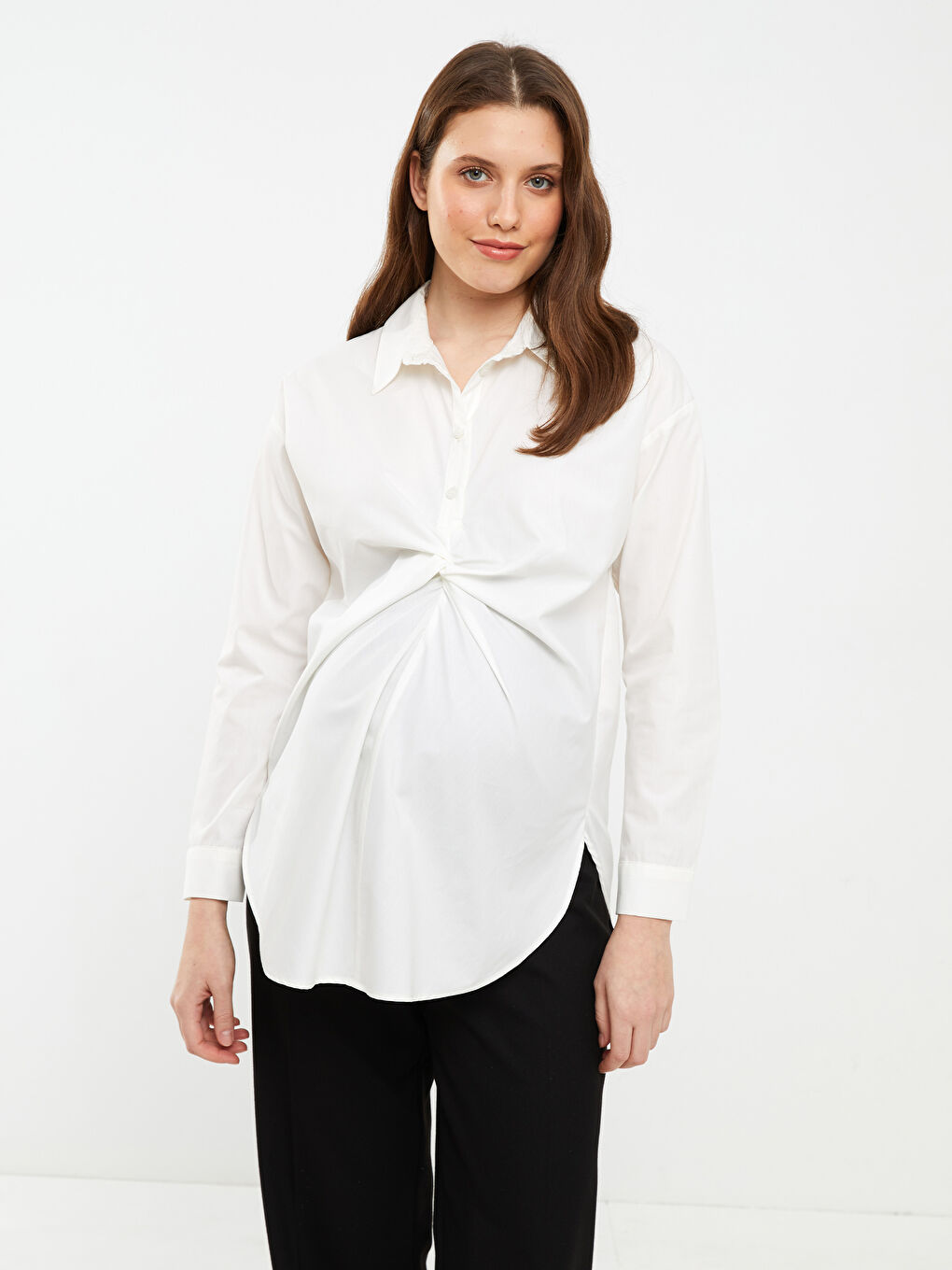 Buttoned Regular Long Sleeve Poplin Maternity Shirt -S2FP64Z8-FDU