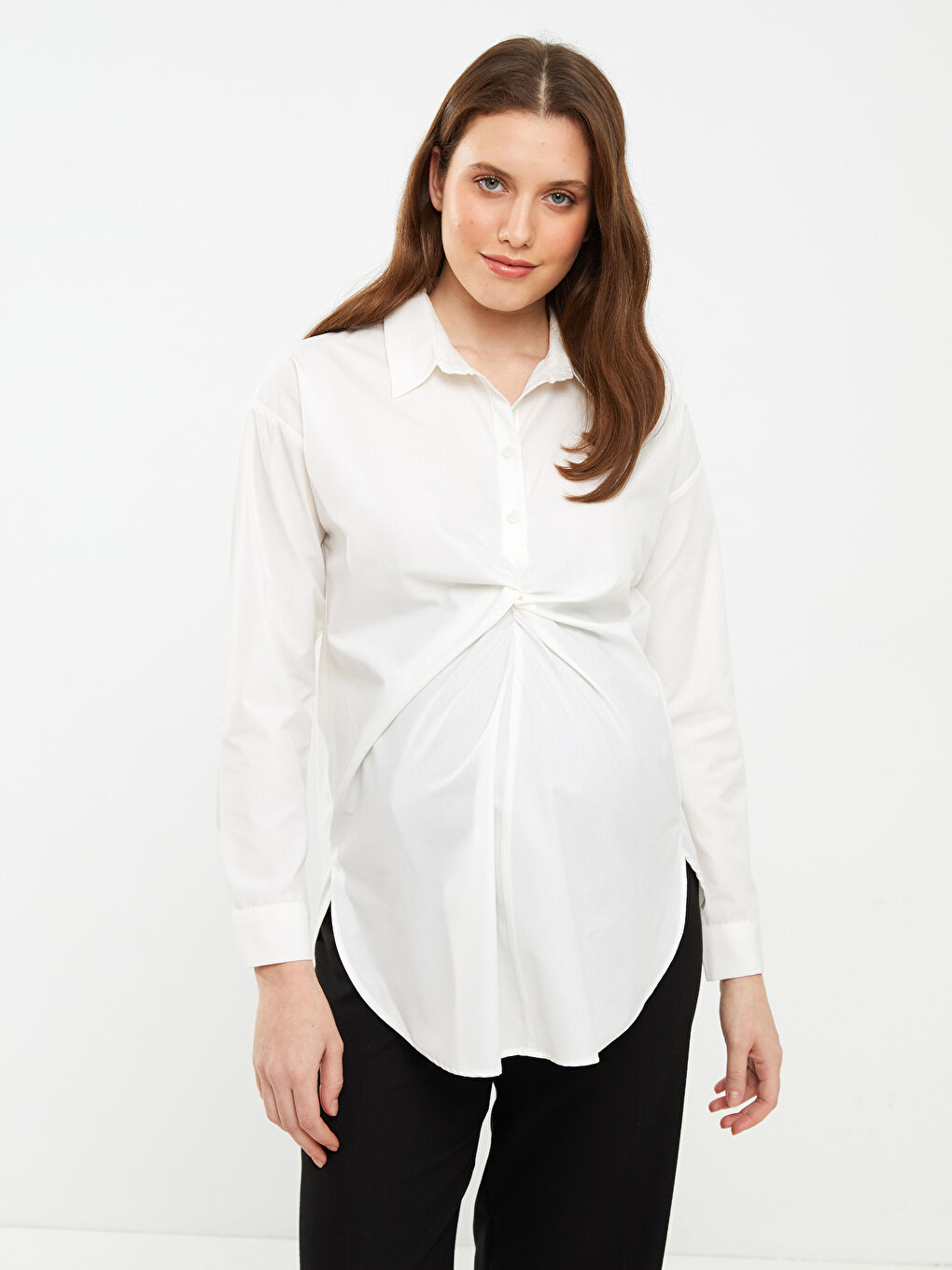 Buttoned Regular Long Sleeve Poplin Maternity Shirt -S2FP64Z8-FDU