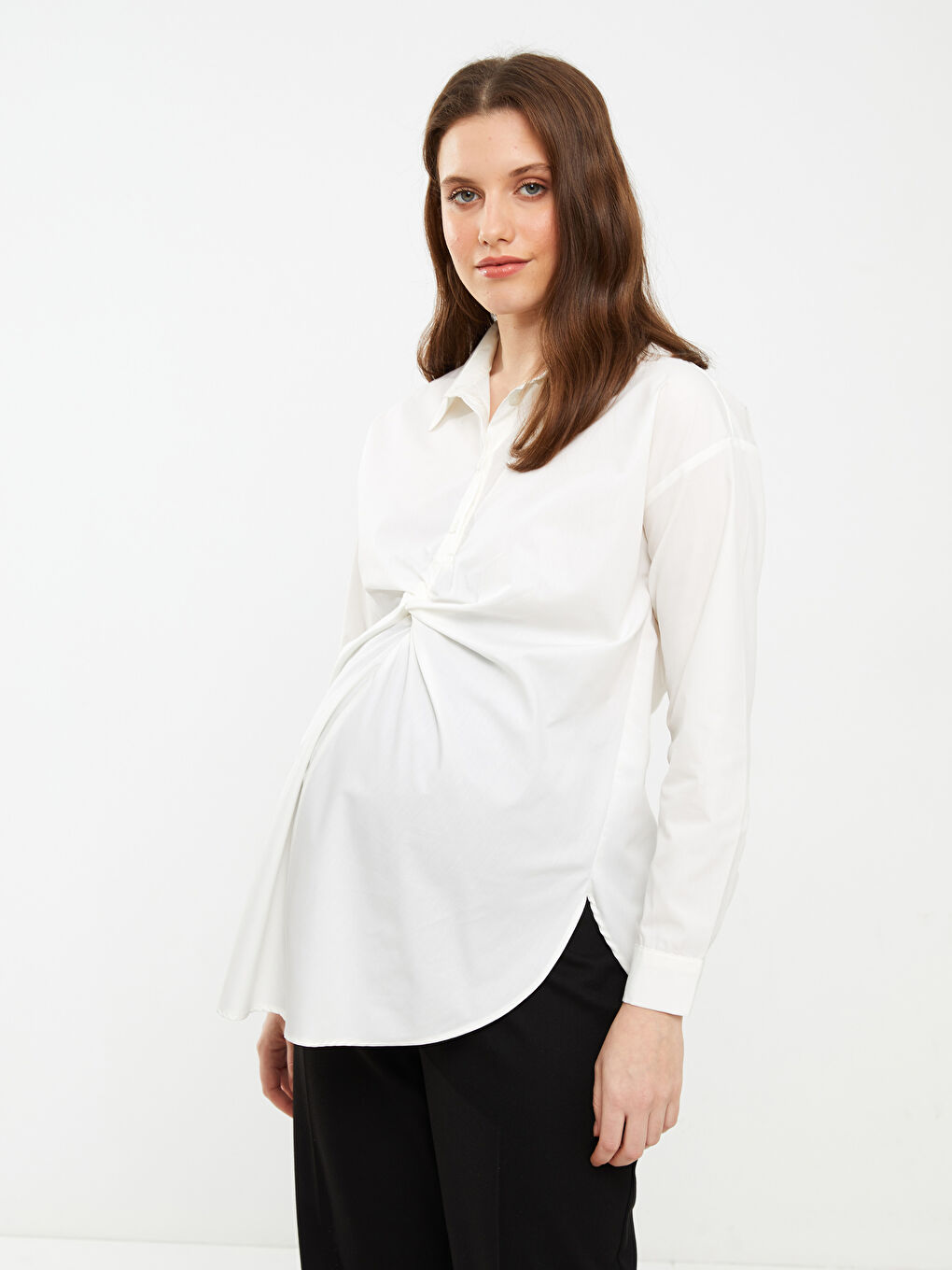 Buttoned Regular Long Sleeve Poplin Maternity Shirt -S2FP64Z8-FDU