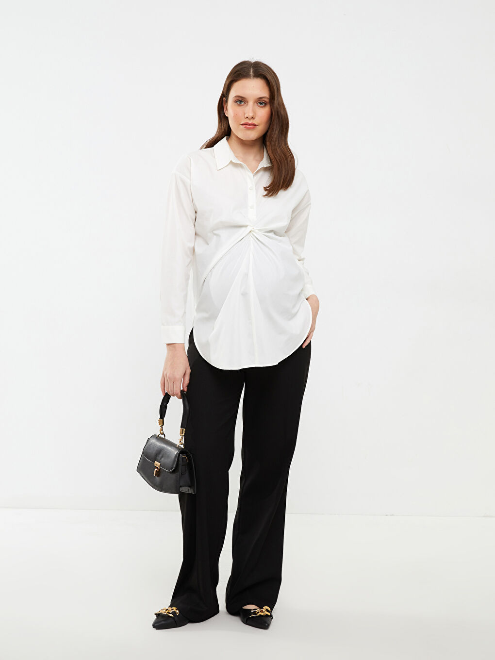 Buttoned Regular Long Sleeve Poplin Maternity Shirt -S2FP64Z8-FDU