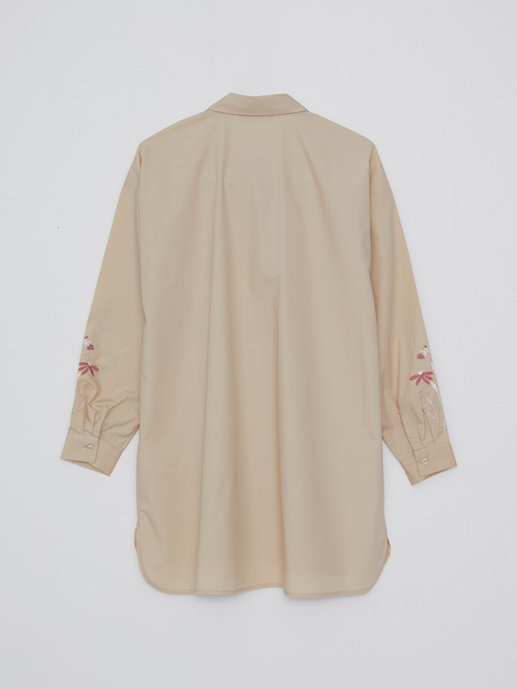 Bej Nakışlı Uzun Kollu Poplin Hamile Gömlek Tunik-6