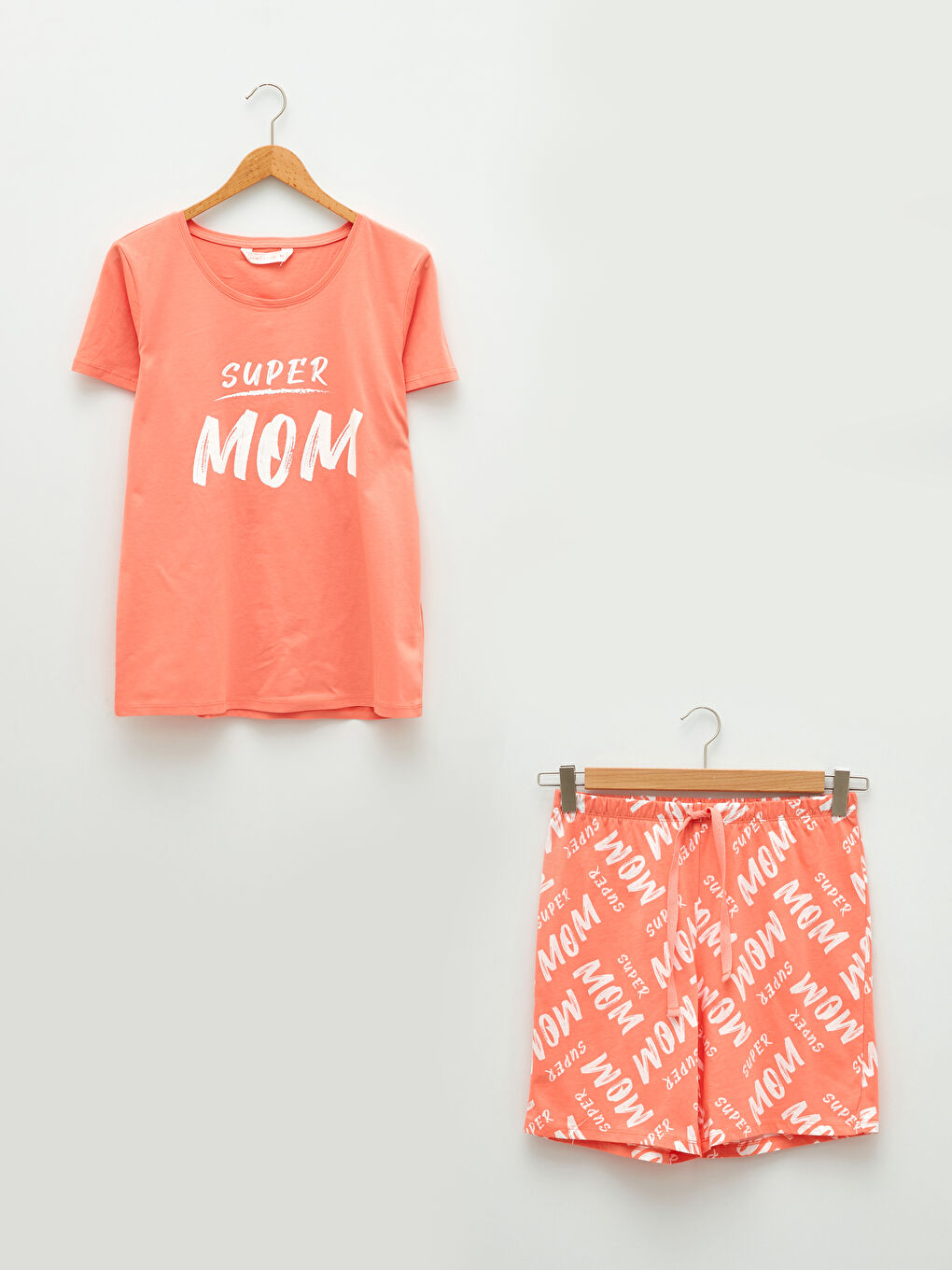 Mercan Bisiklet Yaka Baskılı Kısa Kollu Kadın Pijama Takımı-4