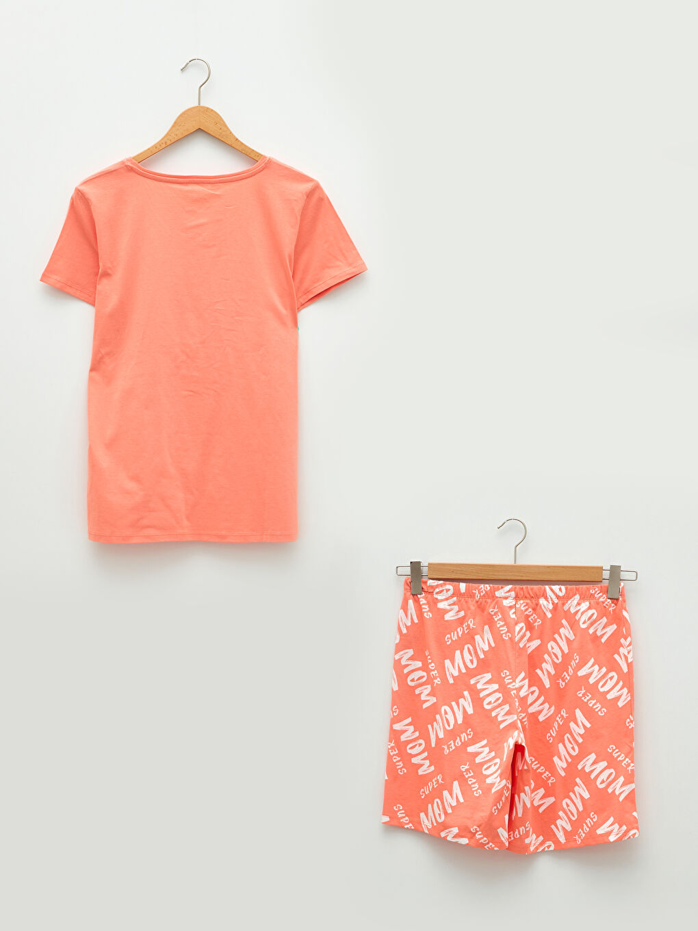 Mercan Bisiklet Yaka Baskılı Kısa Kollu Kadın Pijama Takımı-5