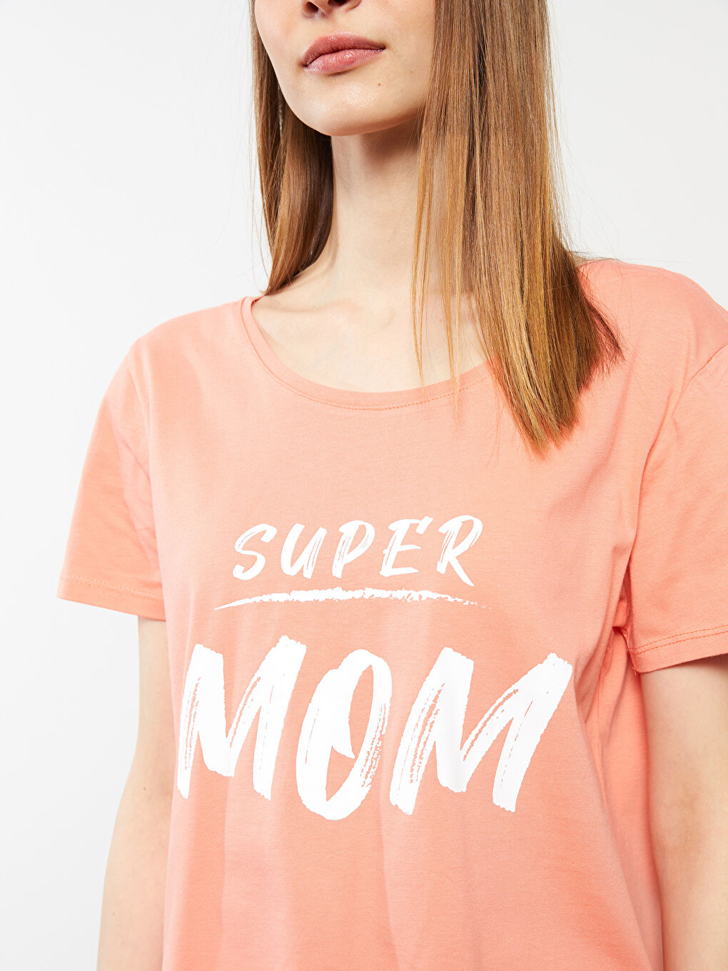 Mercan Bisiklet Yaka Baskılı Kısa Kollu Kadın Pijama Takımı-2