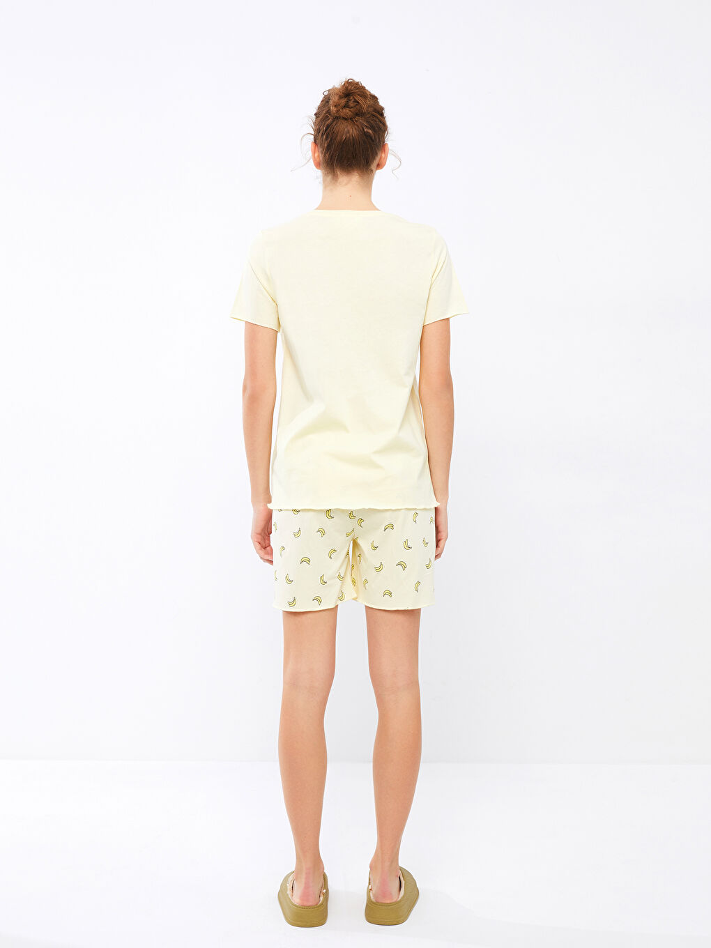 Crew Neck Printed Short Sleeve Cotton Women's Pajama Set -S2FQ12Z8-LU9