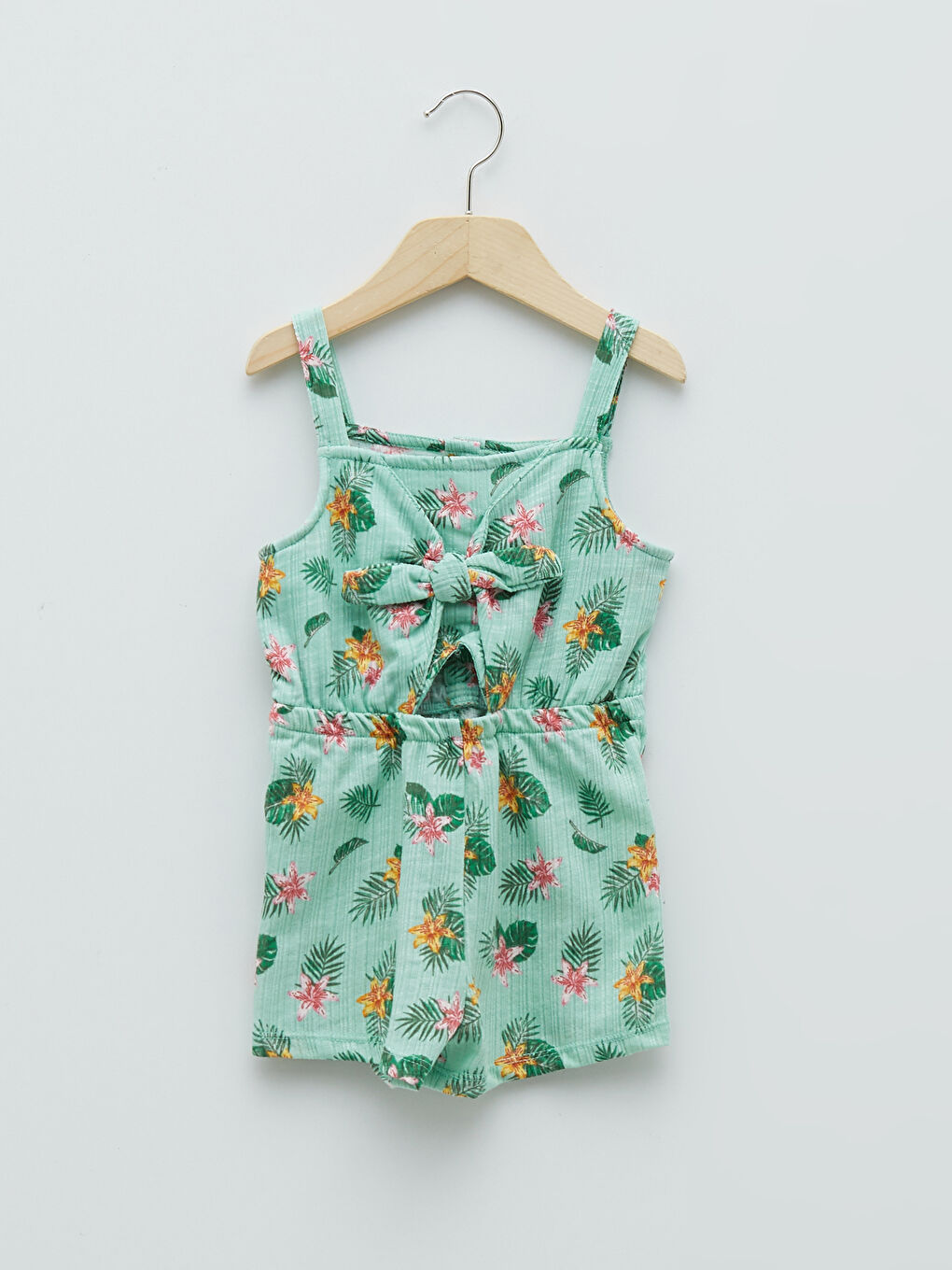 Square Collar Strap Patterned Baby Girl Rompers
