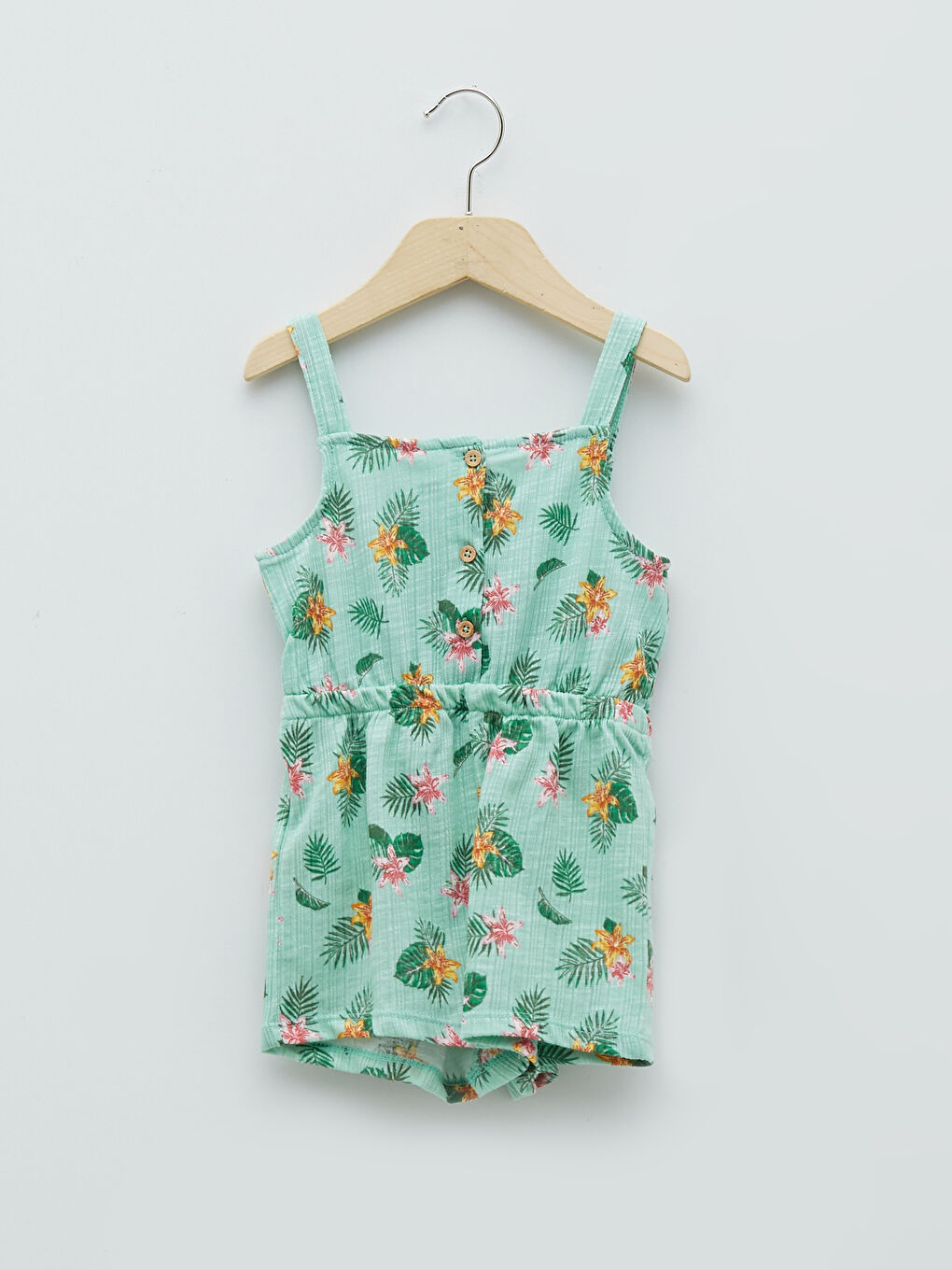 Square Collar Strap Patterned Baby Girl Rompers-1