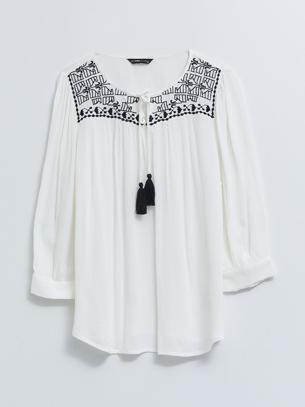 بلوزة ياقة مربوطة مطرزة قماش كِشكِش للسيدات-6