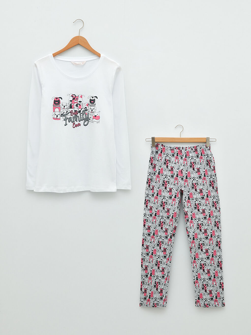 Gri Bisiklet Yaka Desenli Uzun Kollu Kadın Pijama Takımı-4