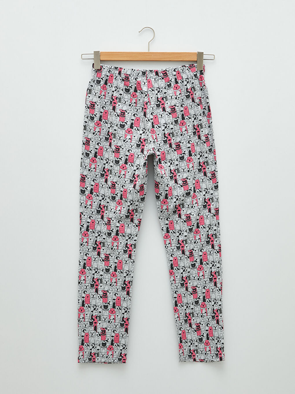 Gri Bisiklet Yaka Desenli Uzun Kollu Kadın Pijama Takımı-8