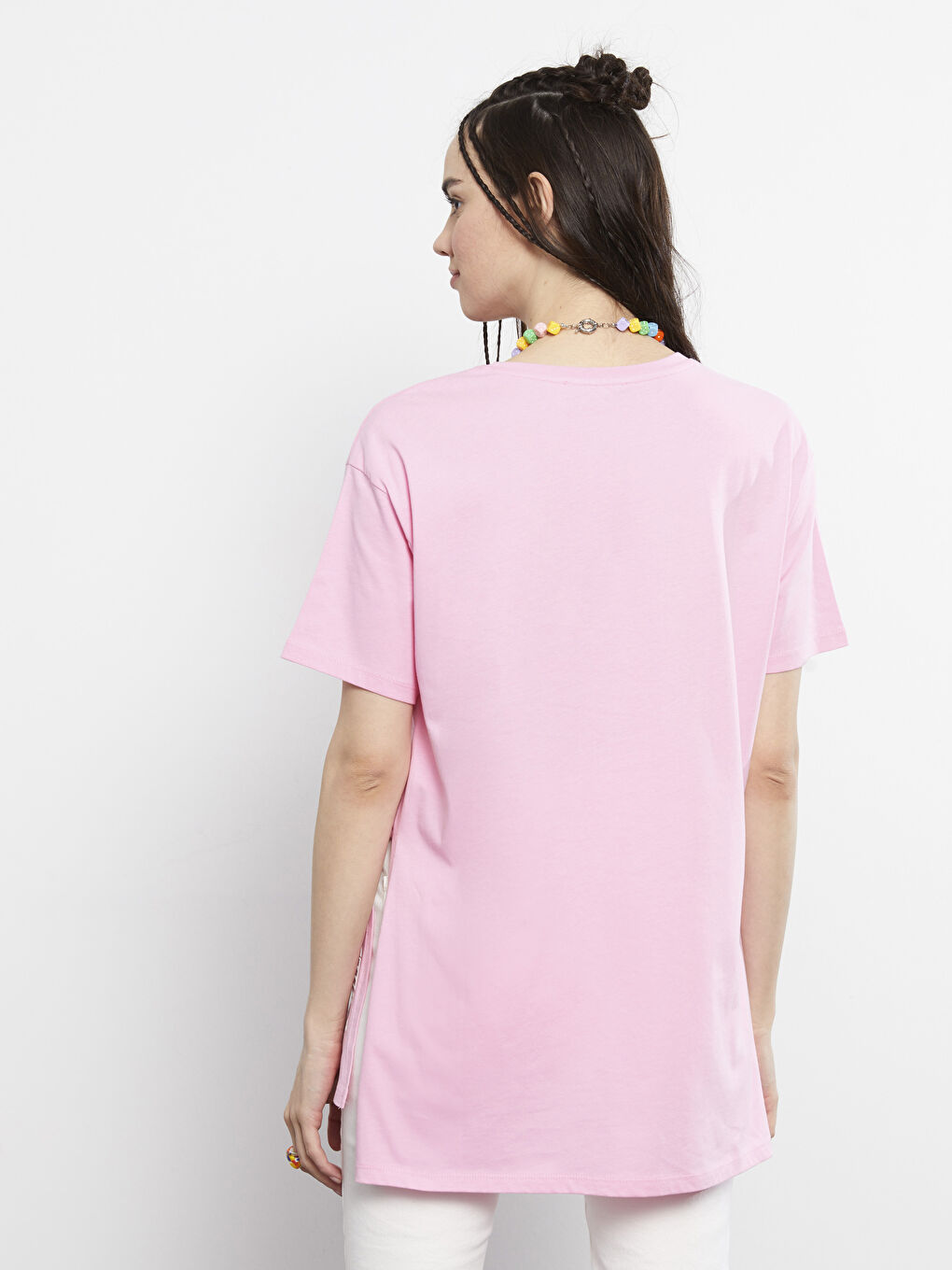 Okrugli izrez, štampano slovo, kratki rukav, pamučna ženska majica-9