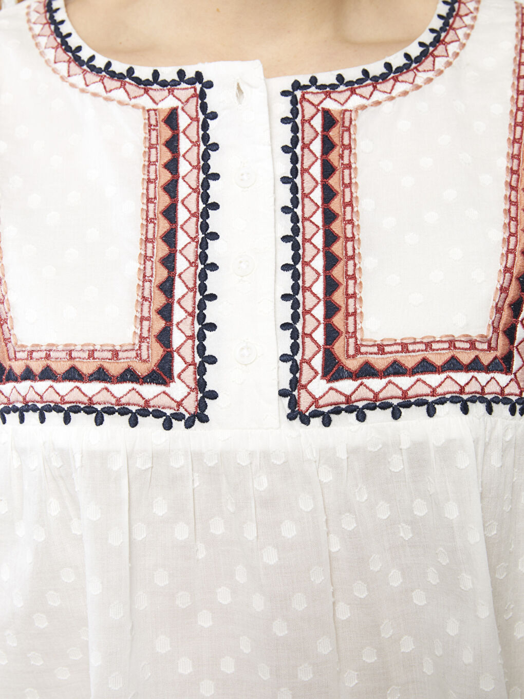 Bluză din Bumbac cu Mânecă Lungă Brodată și Guler Rotund pentru Femei-2