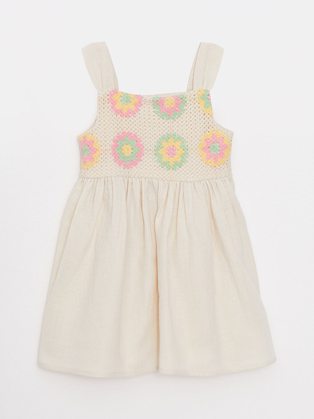 Square Collar Strap Embroidery Detailed Baby Girl Dress