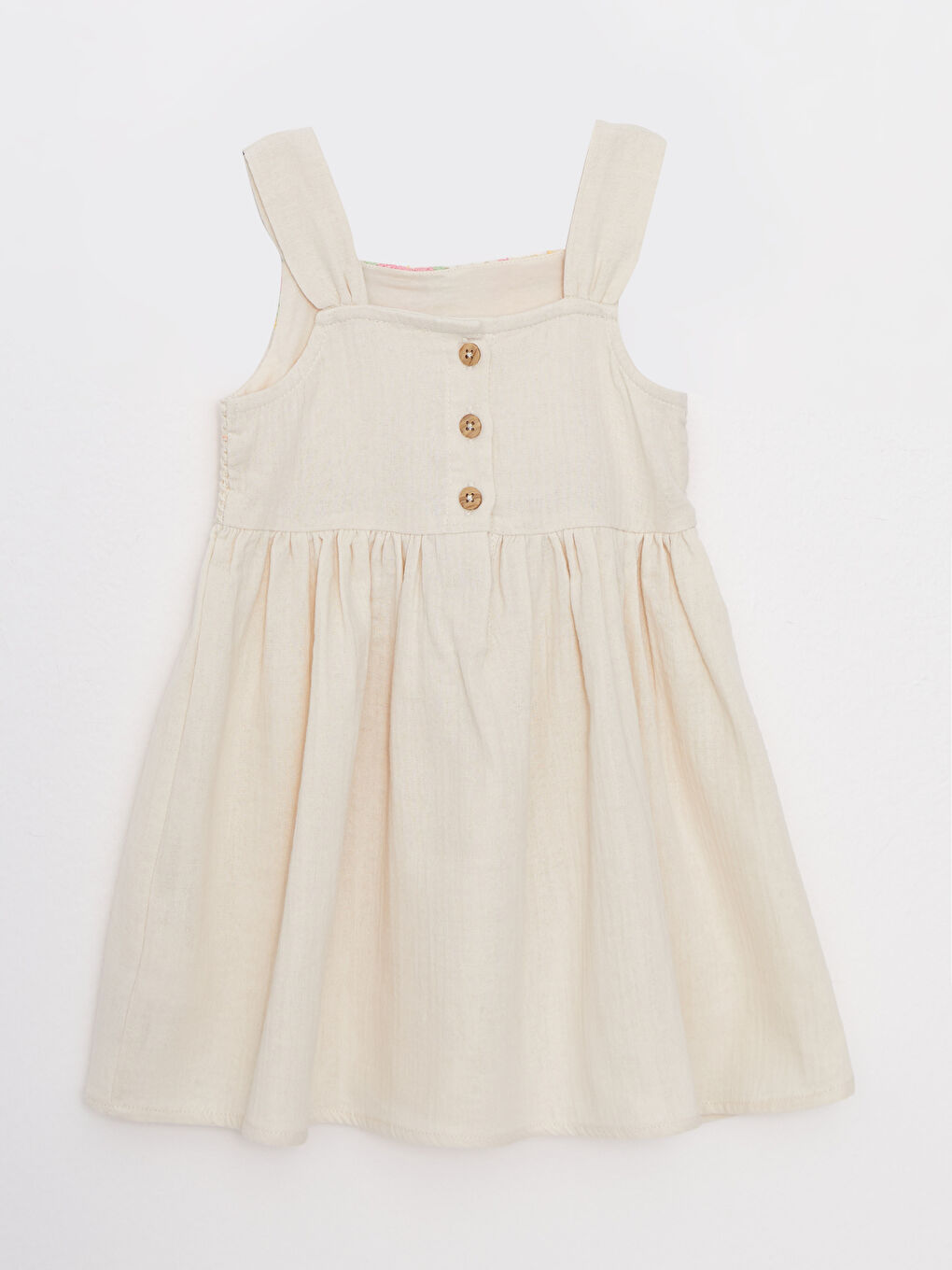 Square Collar Strap Embroidery Detailed Baby Girl Dress-1