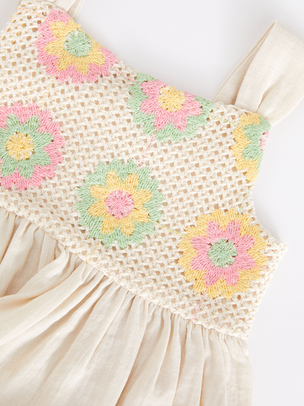 Square Collar Strap Embroidery Detailed Baby Girl Dress-2