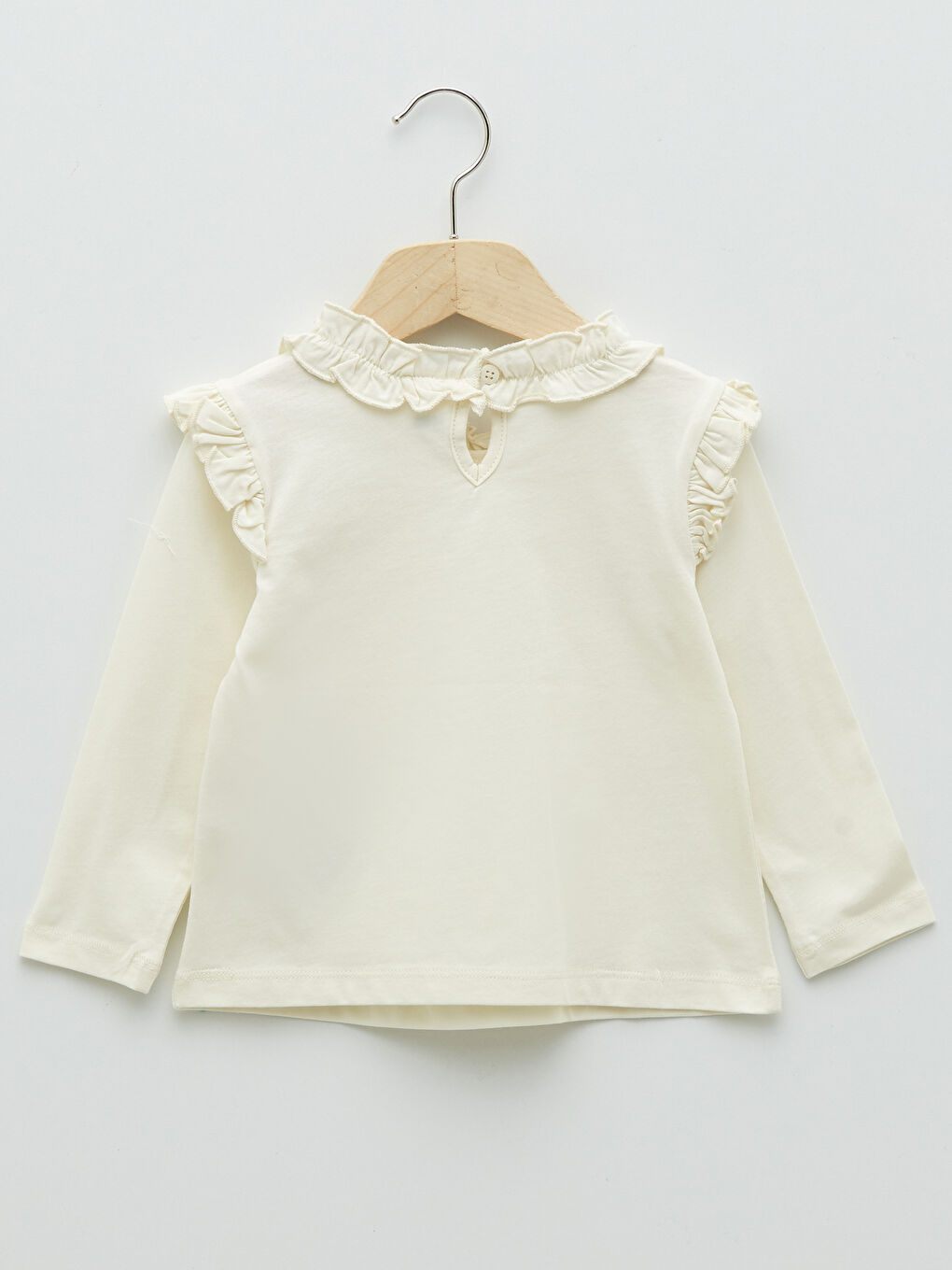 Ekru Bisiklet Yaka Uzun Kol Basic Kız Bebek Tişört-1