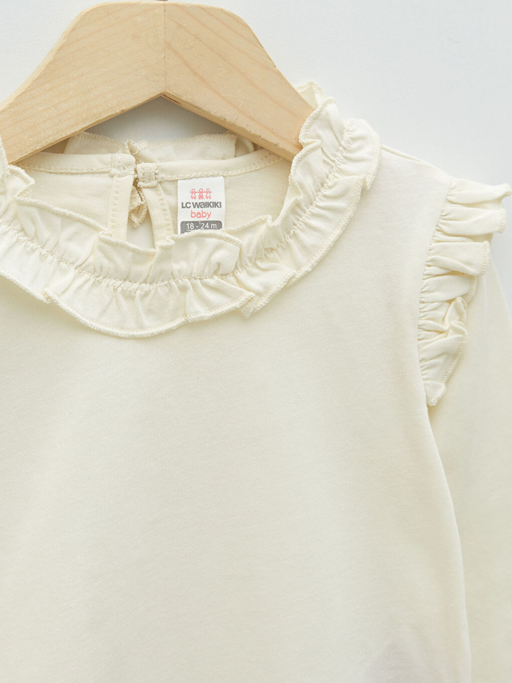 Ekru Bisiklet Yaka Uzun Kol Basic Kız Bebek Tişört-2