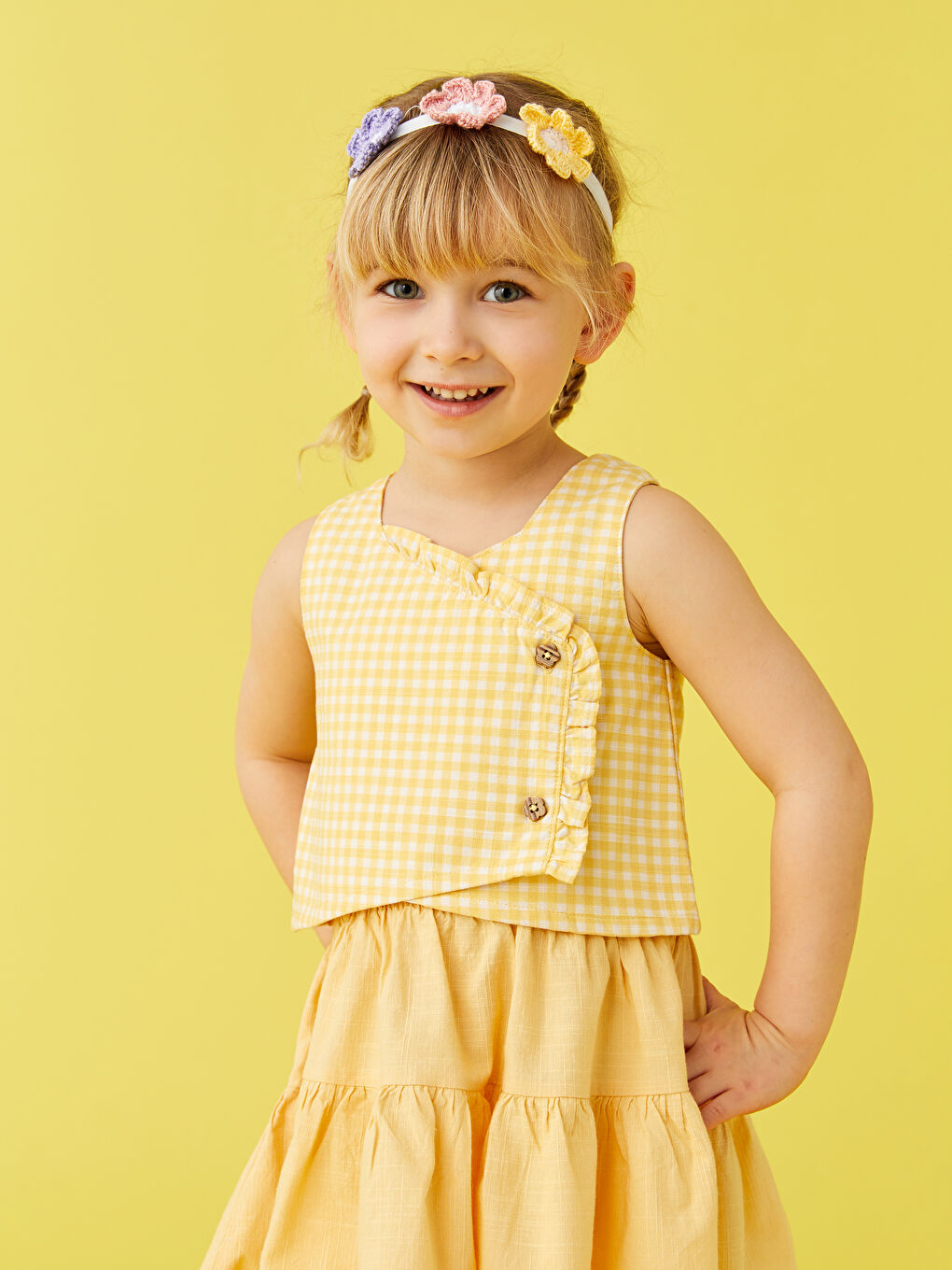 Blouse et Jupe à Motif Carreaux Col Rond pour Bébé Fille - Ensemble de 2 Pièces