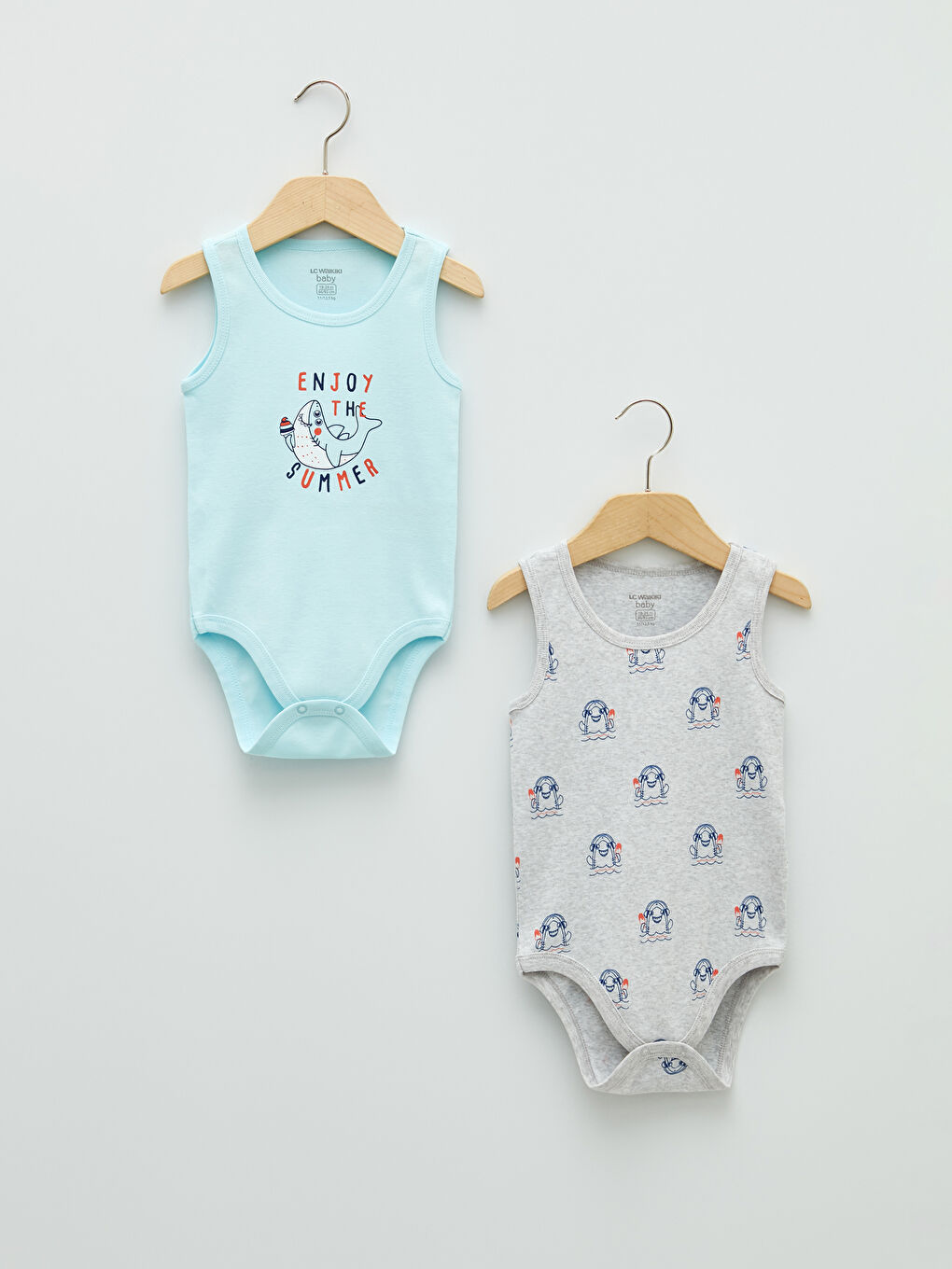 Crew Neck Printed Cotton Baby Boy Body With Snap Fastener 2 Pieces