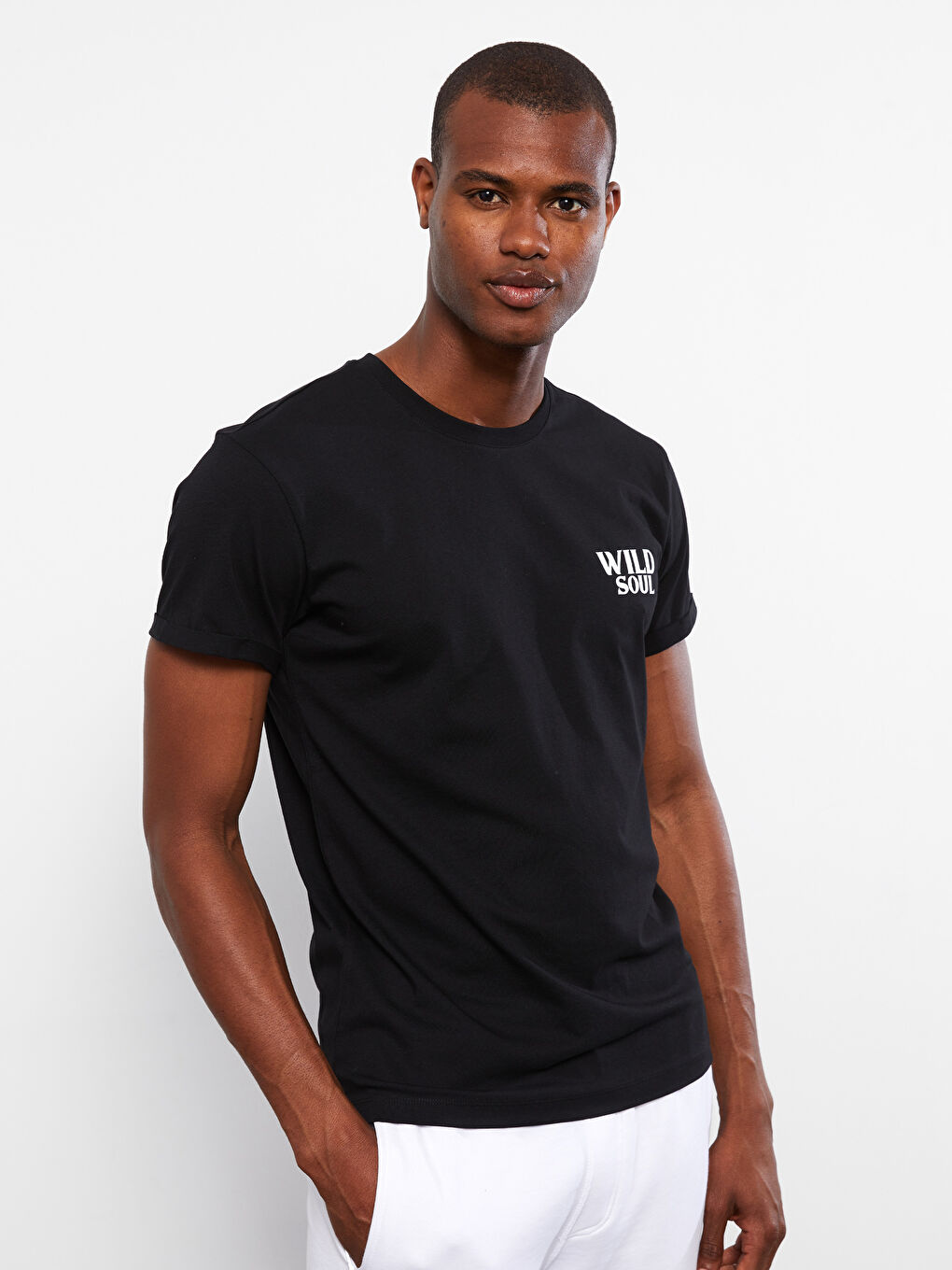 Siyah Bisiklet Yaka Kısa Kollu Baskılı Penye Erkek Tişört-2